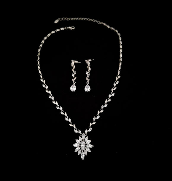 Marquise Cut Crystal Necklace and Earring Set