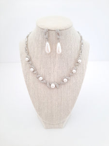 Pearl and Pave Crystal Bridal Necklace and Earring Set