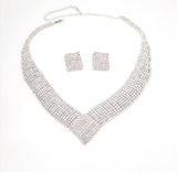 Classic V-Shaped Rhinestone Necklace and Earring Set