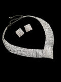 Classic V-Shaped Rhinestone Necklace and Earring Set