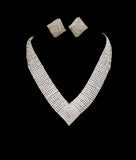 Classic V-Shaped Rhinestone Necklace and Earring Set