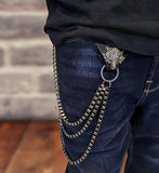 Gun Metal Layered Pocket Chain with Wolf