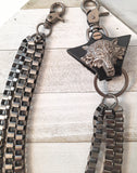 Gun Metal Layered Pocket Chain with Wolf