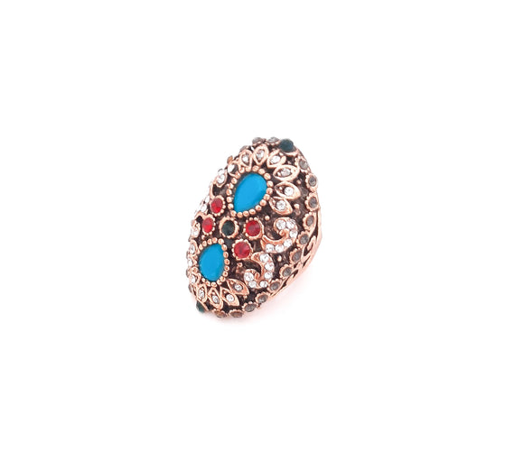 Turkish Ring With Red + Turquoise Gemstones