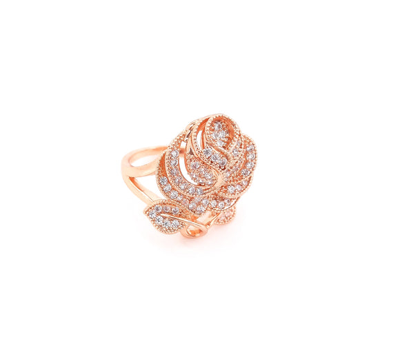 Blooming Rose with Macro Pave Crystals Ring