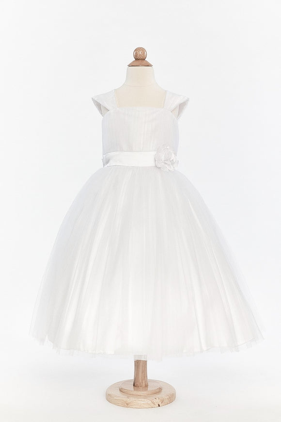 Dress with Gathered Tulle Bodice and Multi-Layer Tulle Skirt