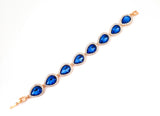 Blue Pear-Shaped Rhinestone Halo Bracelet | Gold Tone