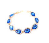 Blue Pear-Shaped Rhinestone Halo Bracelet | Gold Tone