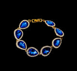 Blue Pear-Shaped Rhinestone Halo Bracelet | Gold Tone