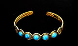 Womens Coin Bangle with Turquoise Stones | Gold Plated