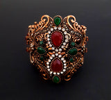 Turkish Bangle Bracelet with Red + Green Stones