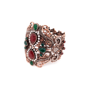 Turkish Bangle Bracelet with Red + Green Stones