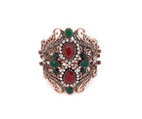 Turkish Bangle Bracelet with Red + Green Stones